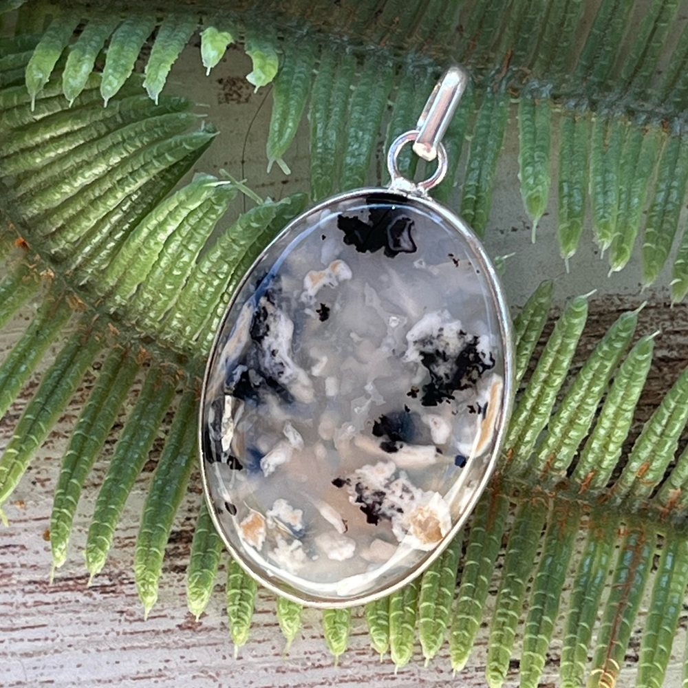 Large Oval Dendrite Opal Sterling Silver 2” Gemstone Pendant - Picture 2 of 7